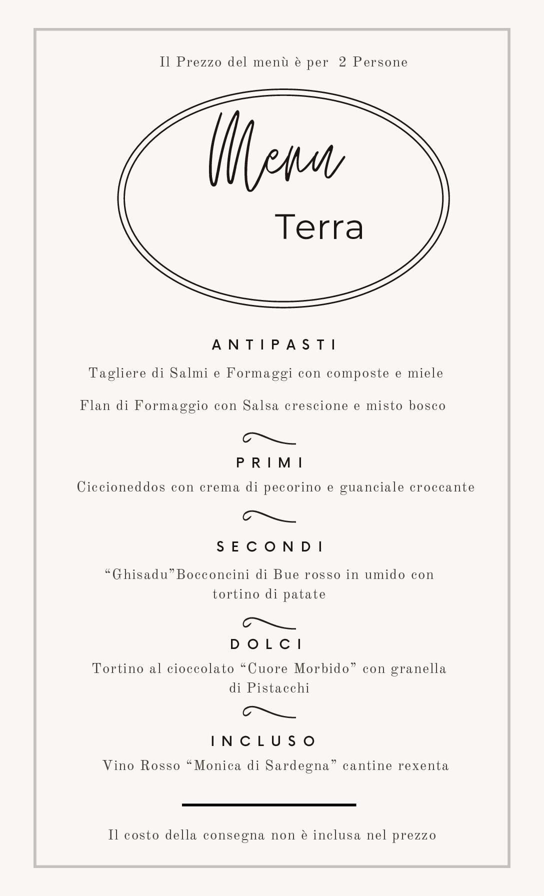 Menù Terra Per "2 Persone" Pranzo/Cena